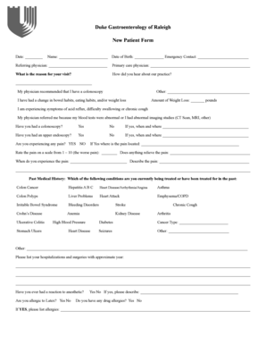Duke Gastroenterology New Patient Form