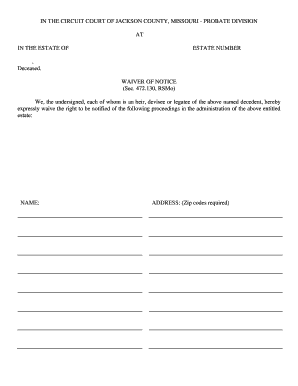 Missouri Waiver of Notice for Probate
