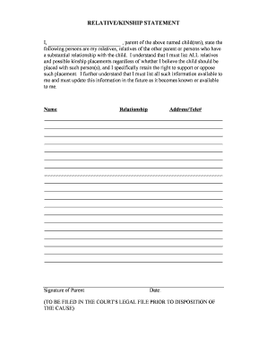 Relative/Kinship Statement Form
