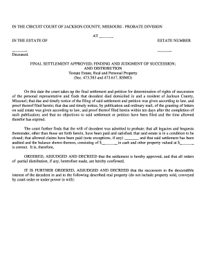 Missouri Final Settlement and Distribution Order