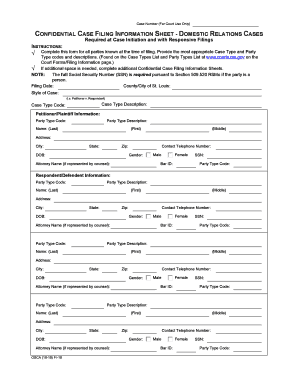 Confidential Case Filing Information Sheet - Domestic Relations
