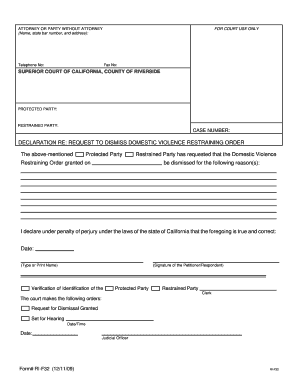 Declaration Request to Dismiss Domestic Violence Restraining Order