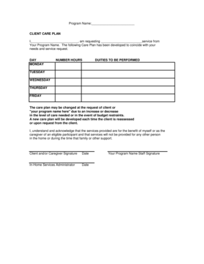 Client Care Plan and Service Agreement