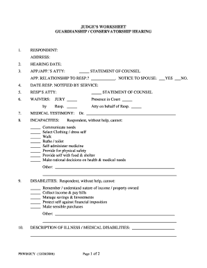 Guardianship Conservatorship Hearing Worksheet