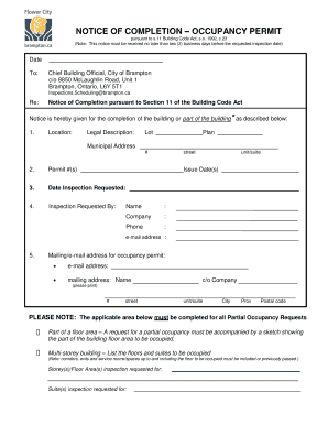Notice of Completion Occupancy Permit