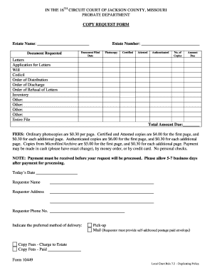 Missouri Probate Copy Request Form