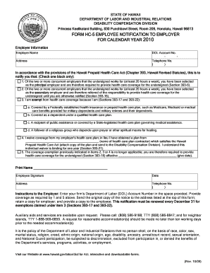 Hawaii Employee Notification to Employer Form HC-5