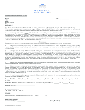 Affidavit & Partial Release Of Lien