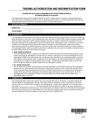 Trading Authorization and Indemnification Form