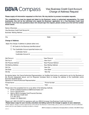 Visa Business Credit Card Change of Address Form