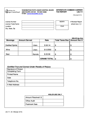 Washington State Liquor Tax Report