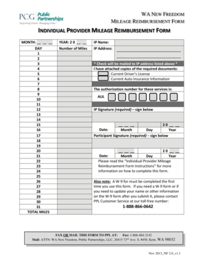 WA NEW FREEDOM MILEAGE REIMBURSEMENT FORM INDIVIDUAL