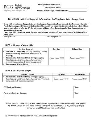 KS WORK United PA Rate Change Form