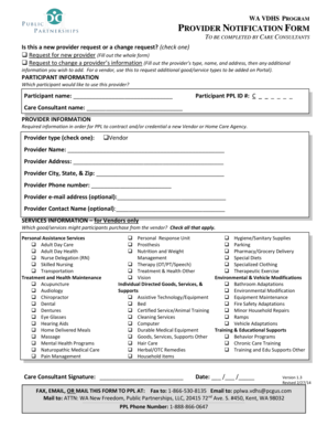 WA VDHS Provider Notification Form