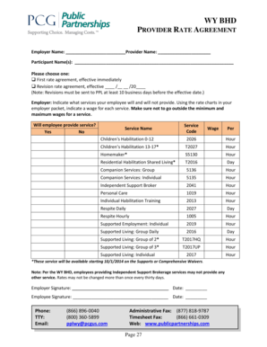 WY BHD Provider Rate Agreement