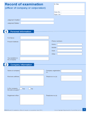 Record of Examination (Officer of Company or Corporation)