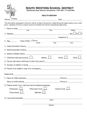 School Health History Form