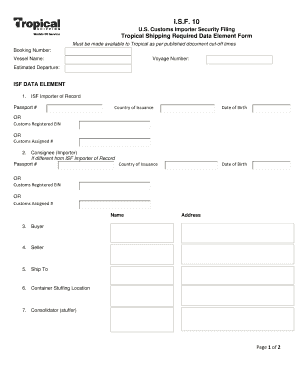 US Customs Importer Security Filing Form