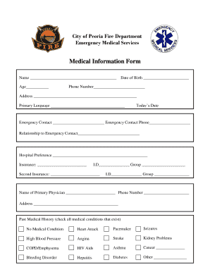 Peoria Fire Department Medical Information Form
