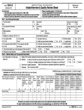 IRS Form 13614-C Intake Interview and Quality Review Sheet