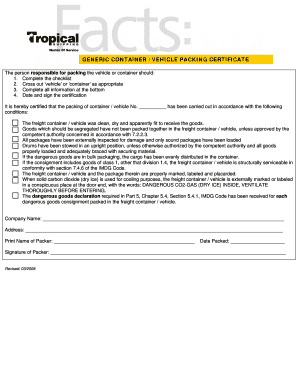 Vehicle Packing Certificate