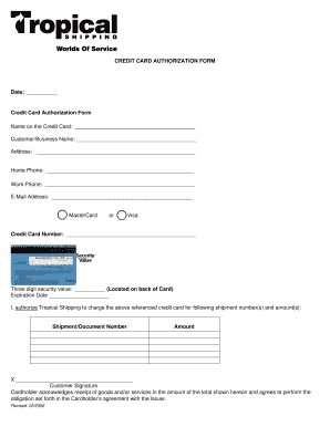 Credit Card Authorization Form