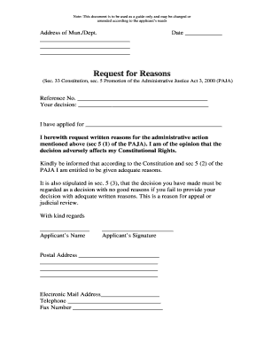 Request for Reasons Form