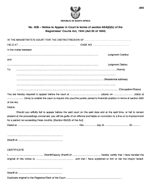 40B Notice to Appear in Court in terms of section 65A(8)(b) of the