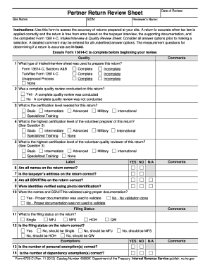 IRS Form 6729-C Review Sheet