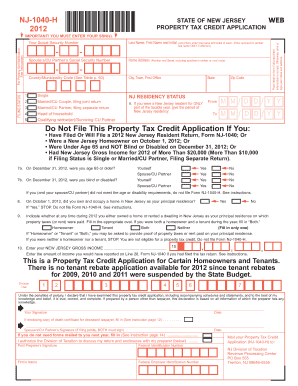 New Jersey Property Tax Credit Application