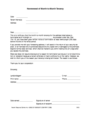 Nonrenewal of Month-to-Month Tenancy Notice