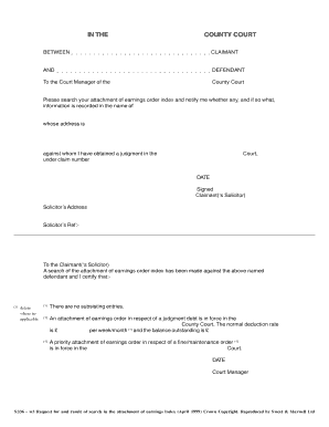 Request for Attachment of Earnings Search
