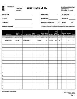 Employee Data Listing Form