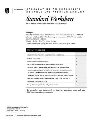 Employee Monthly LTD Premium Calculation Worksheet