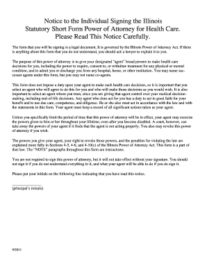 Illinois Statutory Short Form Power of Attorney for Health Care