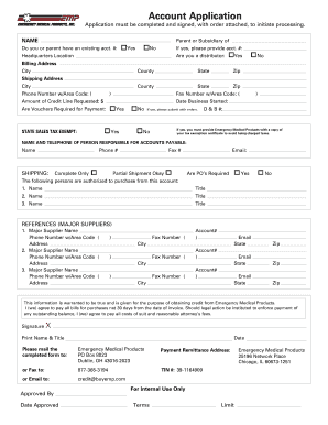 Emergency Medical Products Account Application