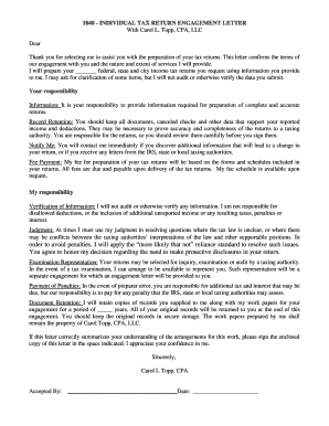 1040 Individual Tax Return Engagement Letter