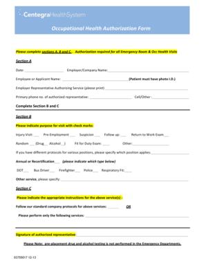 Occupational Health Authorization Form