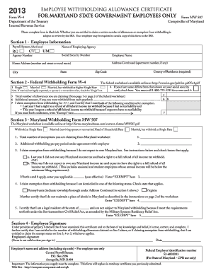 Maryland Employee Withholding Allowance Certificate