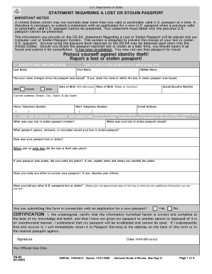 Statement Regarding a Lost or Stolen Passport