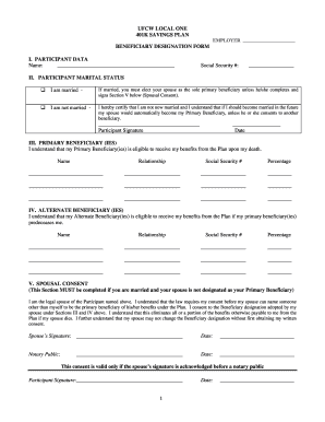UFCW Local One 401k Beneficiary Designation Form