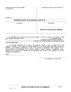 California Order for Publication of Summons