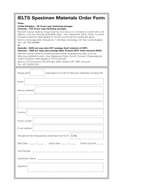 IELTS Specimen Materials Order Form