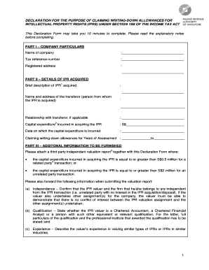 Declaration for Writing-Down Allowances for IPRs