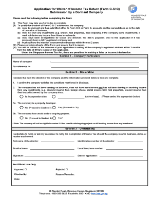 Application for Waiver of Income Tax Return (Form C-S/ C)