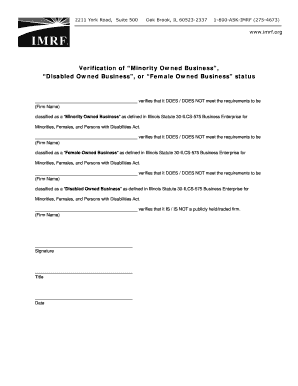 Illinois Minority Female Disabled Business Verification Form