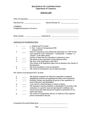 Articles of Incorporation Checklist