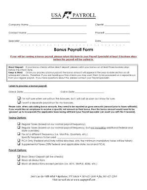 Bonus Payroll Form