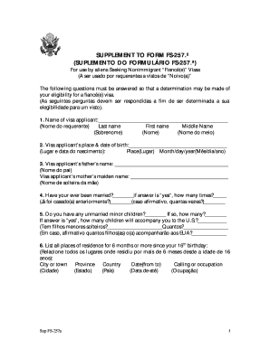 US Fiancé(e) Visa Supplement Form FS-257a