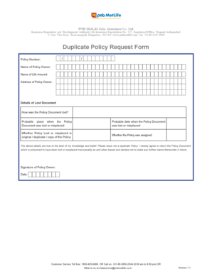 PNB MetLife Duplicate Policy Request Form